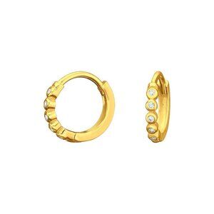 Tiny Sterling Silver CZ Tiny Hoop Earrings in Gold